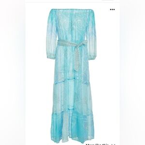 ▶️ Juliet Dunn Off the shoulder Printed 100% Silk chiffon Maxi Dress fairy sheer